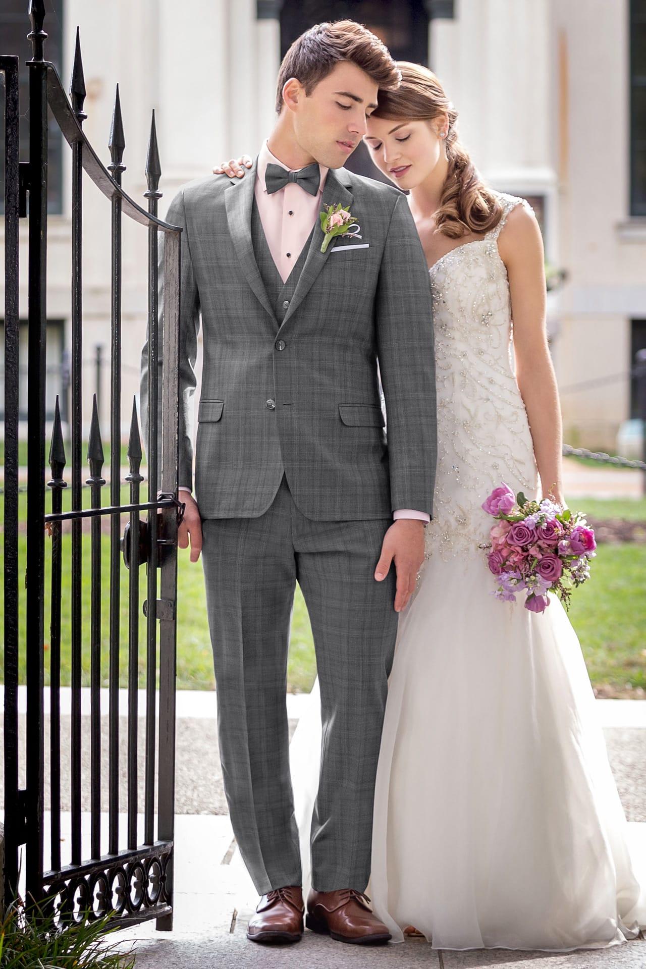 Wedding Suit Grey Plaid Suit Mens Grey Plaid Suit Grey Mens Suits